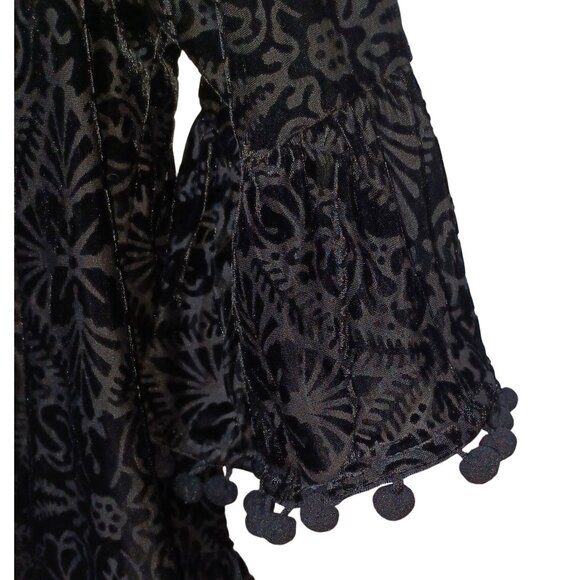 Womens Sheer Velvet Burnout Top Plus Size 0X Black Pom Pom Sleeve Boho Holiday - Picture 3 of 9